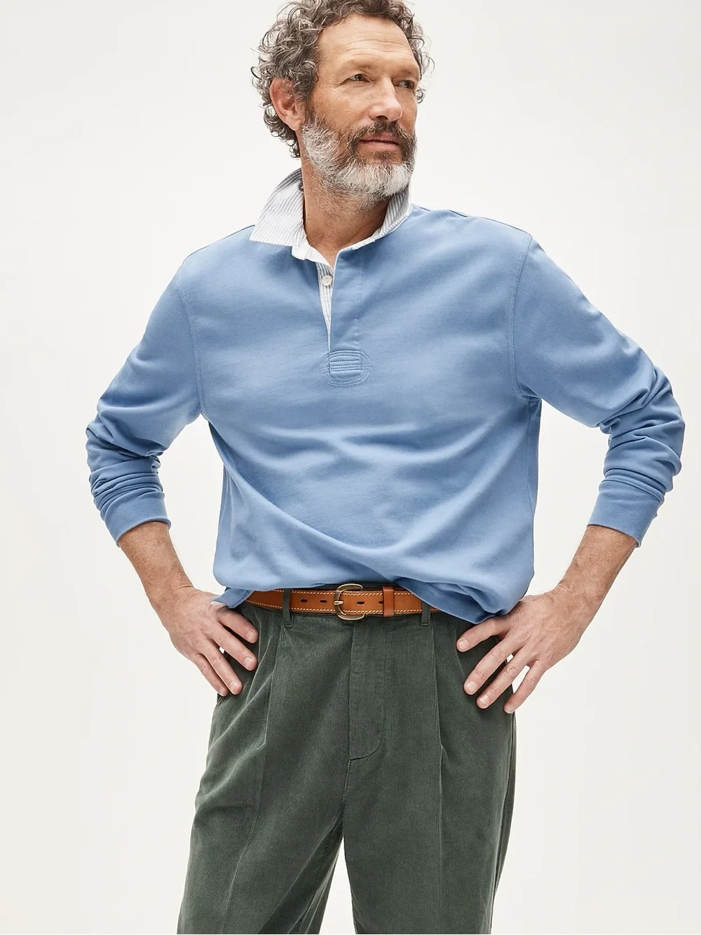 J. Crew Men’s Sky Blue Long-Sleeve Rugby Shirt with White Stripe Collar